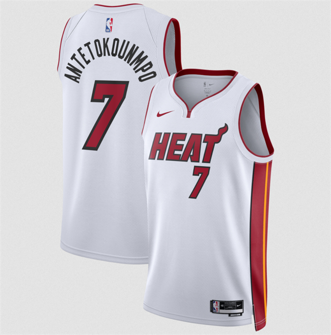 Men's Miami Heat #7 Giannis Antetokounmpo White 2026 Association Edition Swingman Stitched Jersey